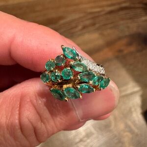 14K Yellow Gold Emerald and Diamond Fashion Ring